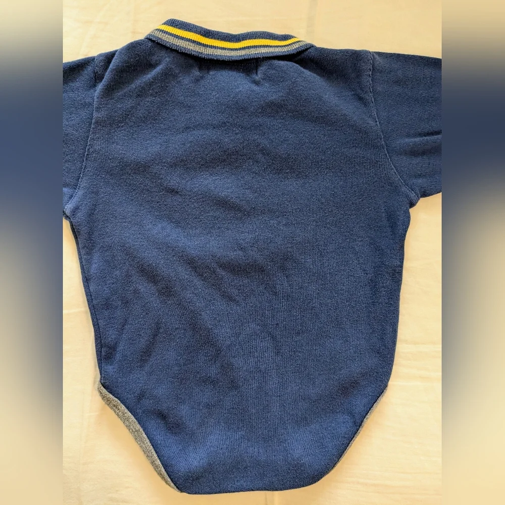 Vintage Gymboree 90s Blue Gray Long Sleeve Bodysuit Seal Embroidery Size Infant